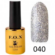 Гель лак FOX Pigment 040, 12мл плотные серебряные блестки