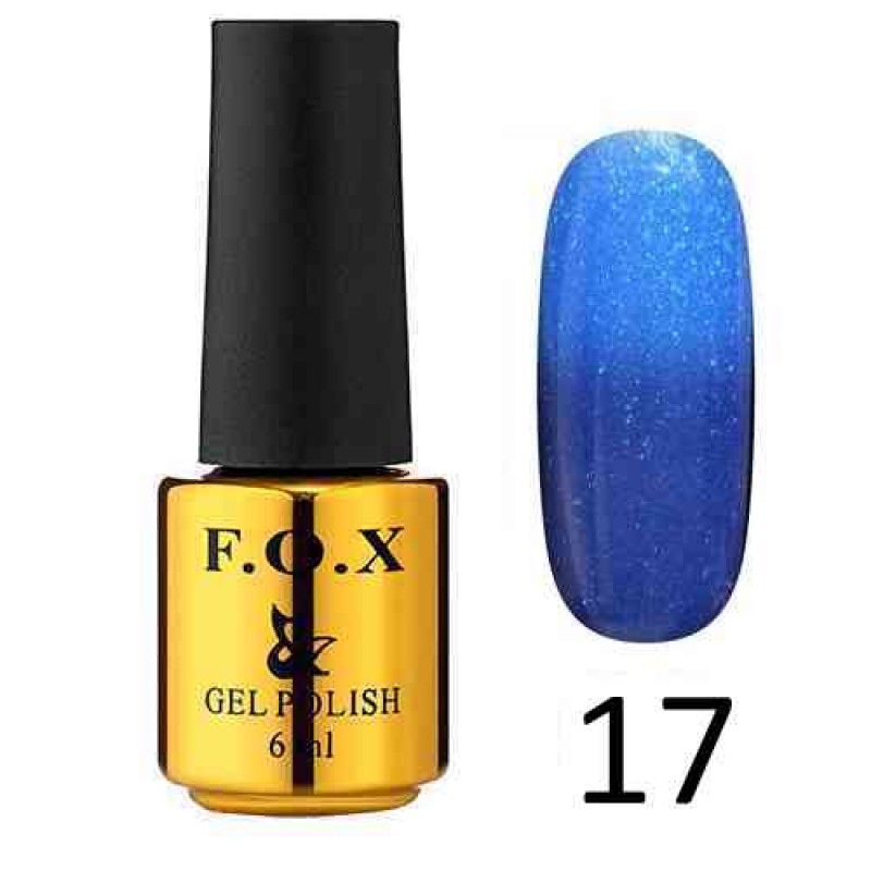 Гель лак FOX Thermo 017, 6 мл (сине -голубой с блестками)