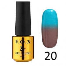 Гель лак FOX Thermo 020, 6 мл (коричневый с блестками-голубой с блестками)