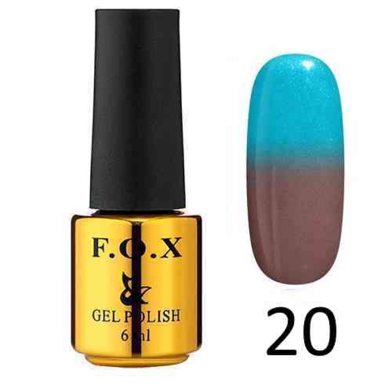 Гель лак FOX Thermo 020, 6 мл (коричневый с блестками-голубой с блестками)