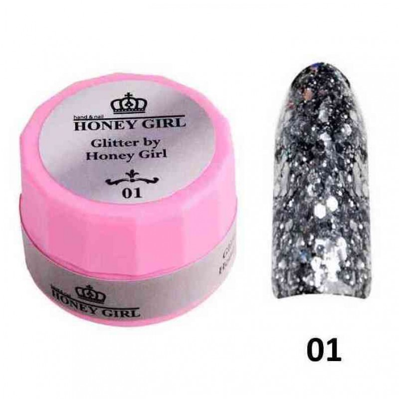 Крупные блестки для ногтей Honey Girl 01 серебро, 10мл