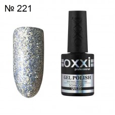 Гель лак OXXI №221 крупные серебряные блестки на прозрачной основе, 10 мл.