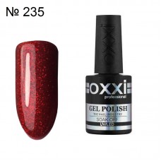 Гель лак OXXI №235 красный с красными блестками, 10 мл.