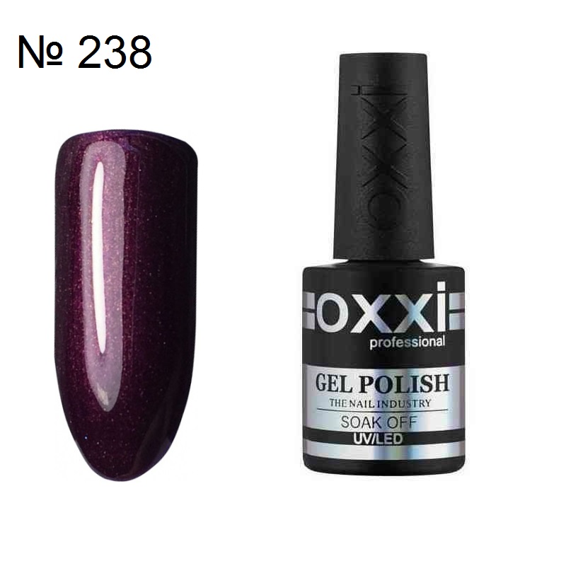 Гель лак OXXI №238 темно фиолетовый с микроблеском, 10 мл.