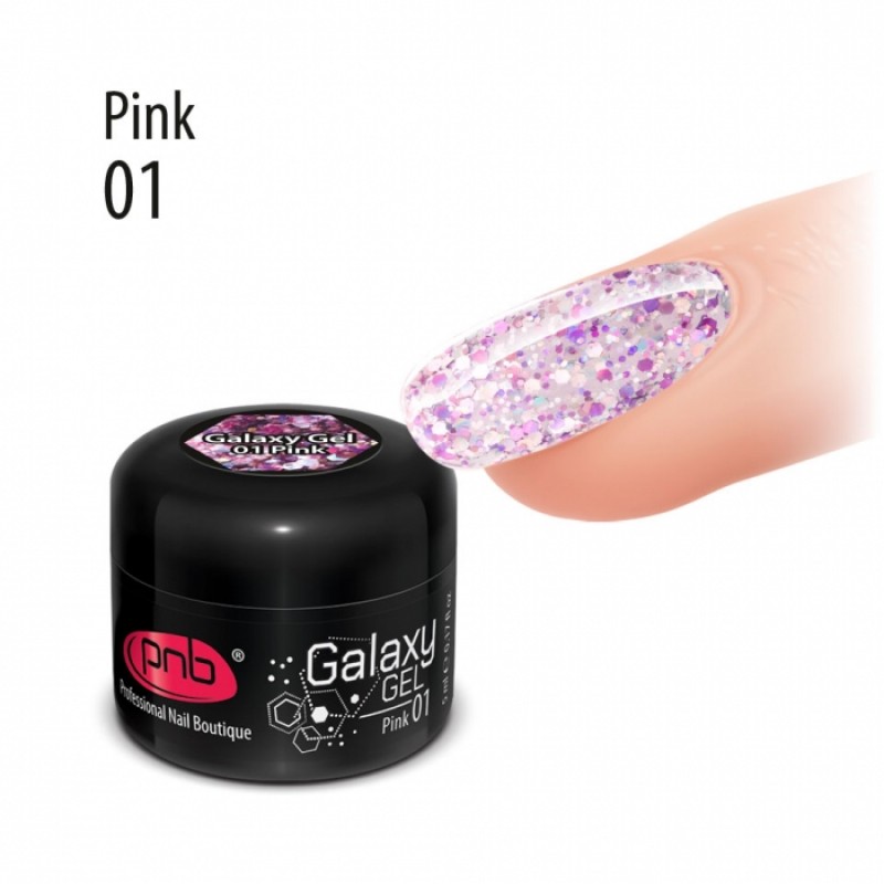 Гель с крупной блёсткой розовый PNB Galaxy Gel 01 Pink