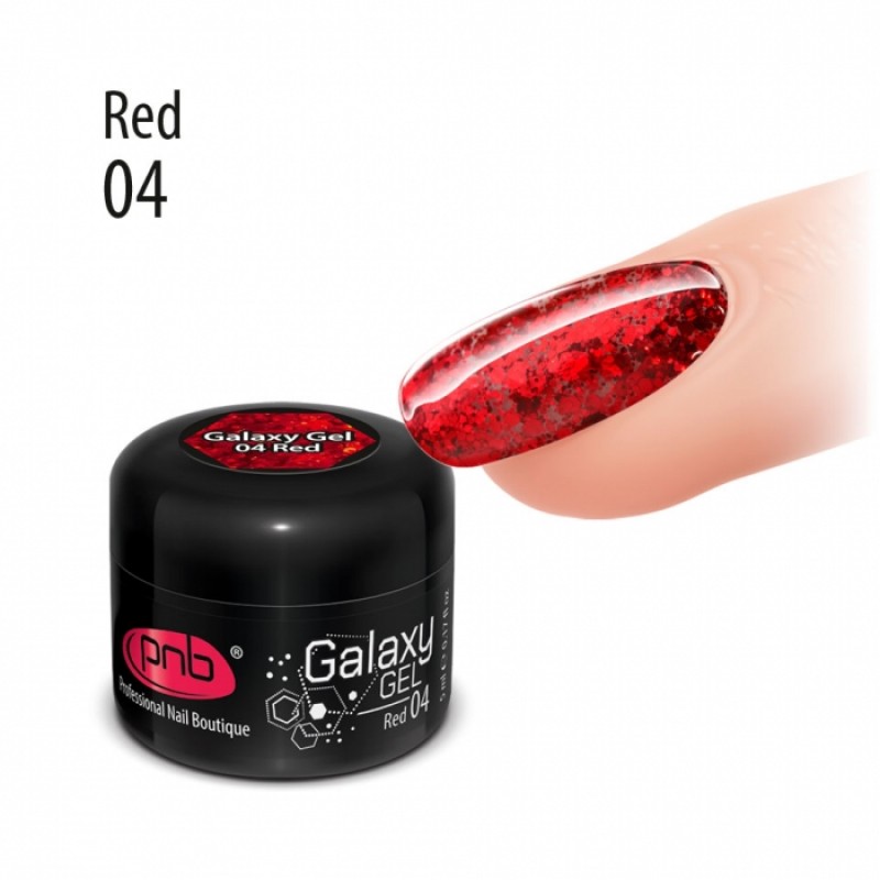 Гель с крупной красной блёсткой PNB Galaxy Gel 04 Red