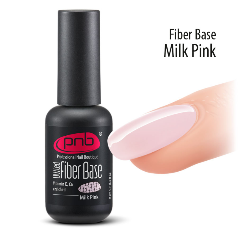 База с нейлоновыми волокнами Fiber Base Milk Pink PNB, молочно розовая, 8 мл