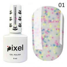 Гель-лак Pixel Bamboleo №1 молочный с разноцветными конфетти, 8 мл