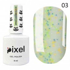 Гель-лак Pixel Bamboleo 003 салатовый с разноцветными конфетти, 8 мл