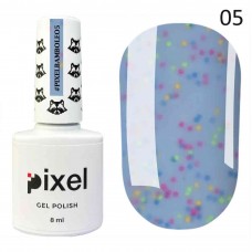 Гель-лак Pixel Bamboleo 005 голубой с разноцветными конфетти, 8 мл