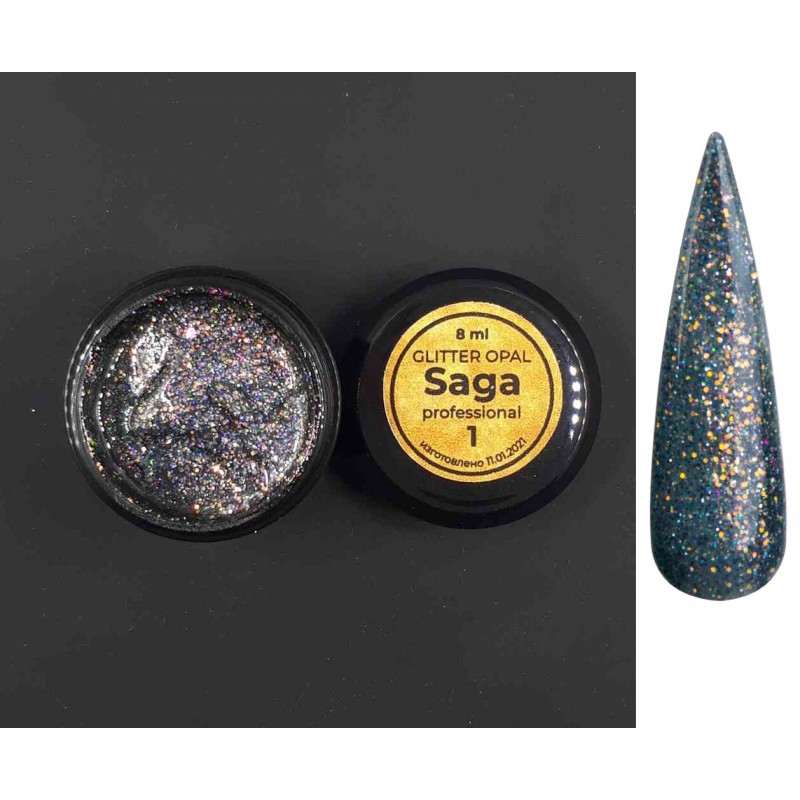 Глиттерный гель лак SAGA Glitter Opal №1, 8мл