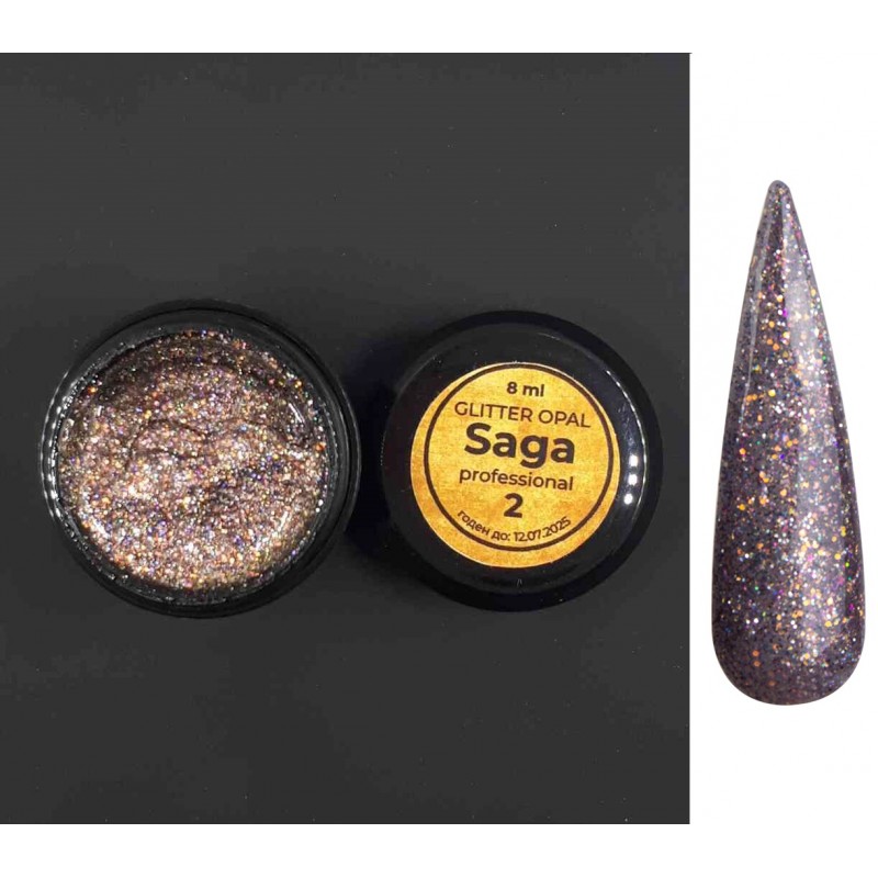 Глиттерный гель лак SAGA Glitter Opal №2, 8мл