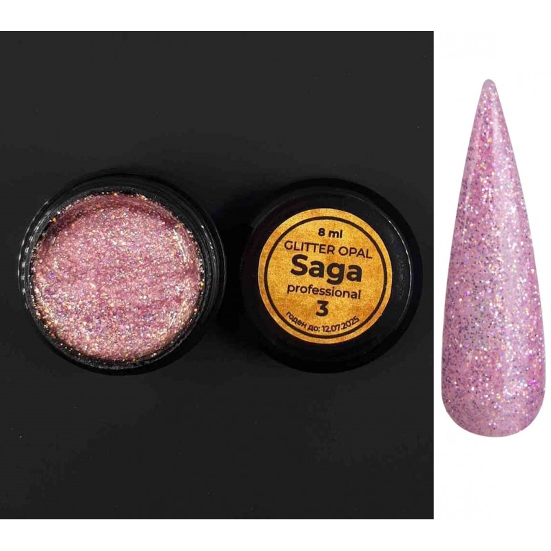 Глиттерный гель лак SAGA Glitter Opal №3, 8мл