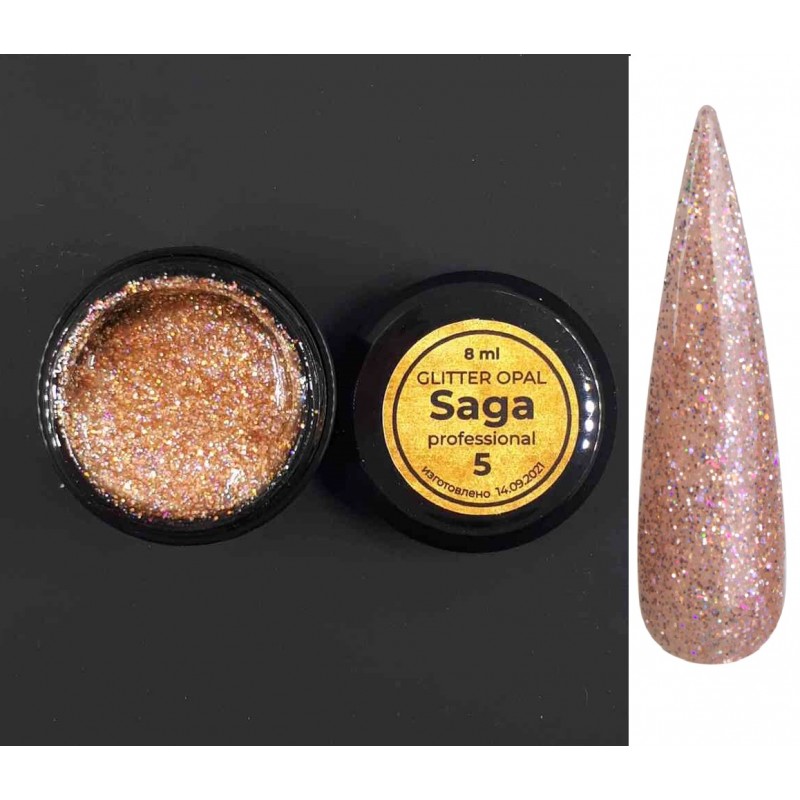 Глиттерный гель лак SAGA Glitter Opal №5, 8мл