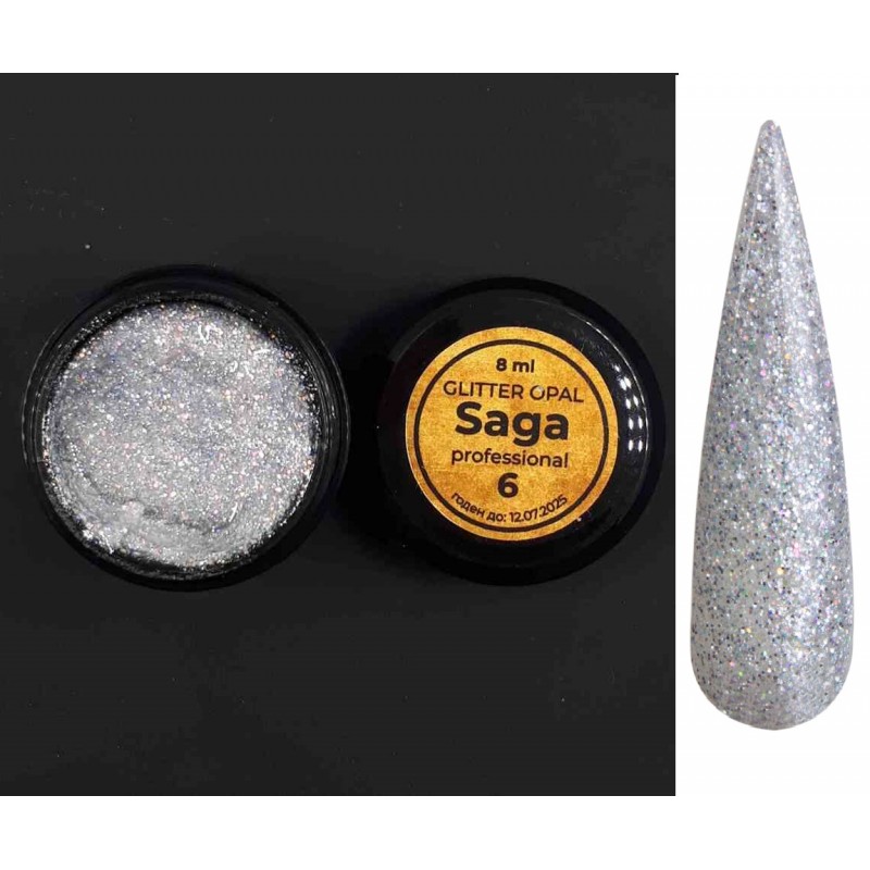 Глиттерный гель лак SAGA Glitter Opal №6, 8мл