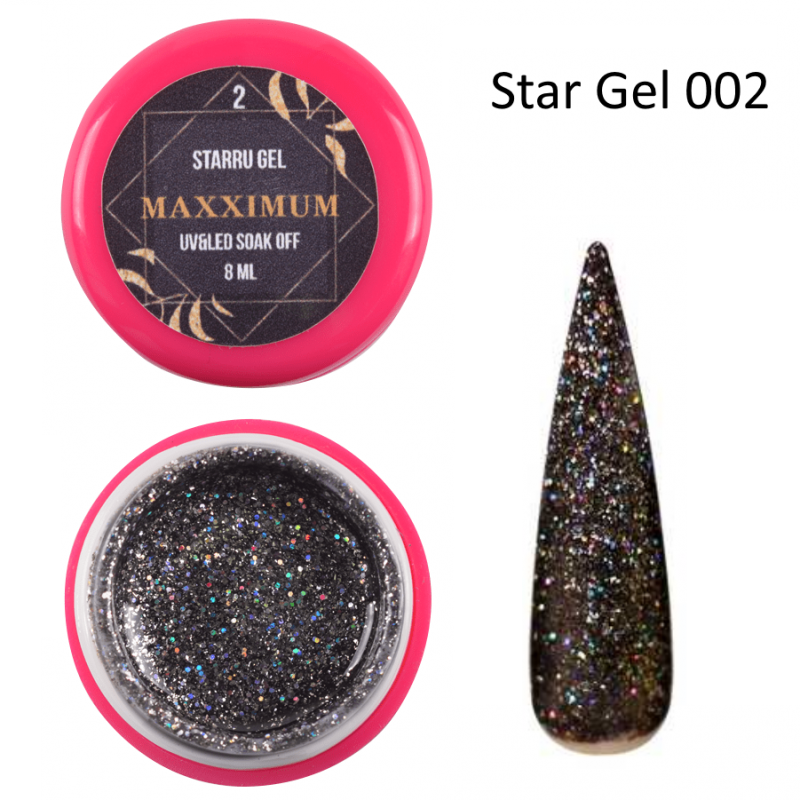 Глиттерный гель лак Star Gel Maxximum 02 черный, 8мл