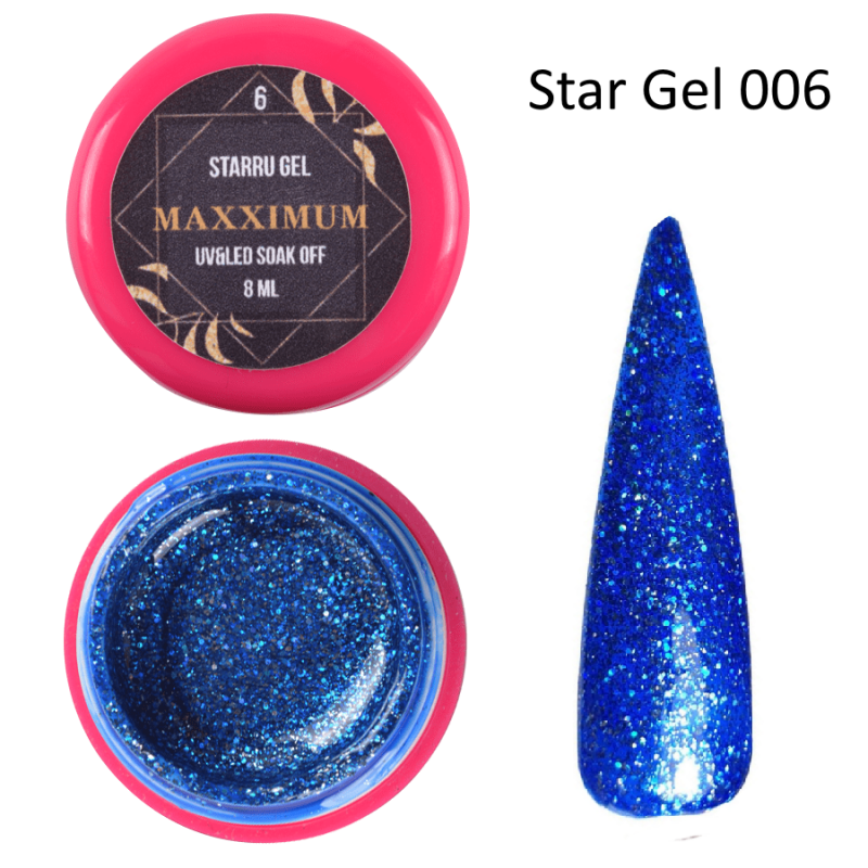 Глиттерный гель лак Star Gel Maxximum 06 синий, 8мл