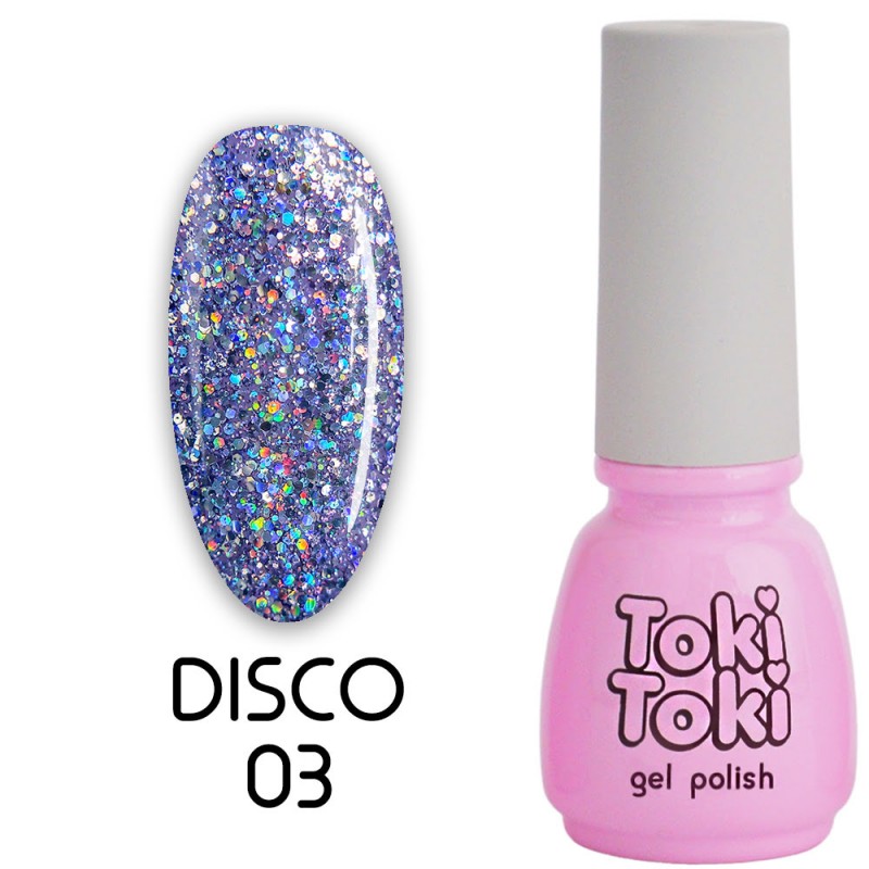 Гель лак Toki Toki Disco 03 крупные сиреневые блестки, 5мл