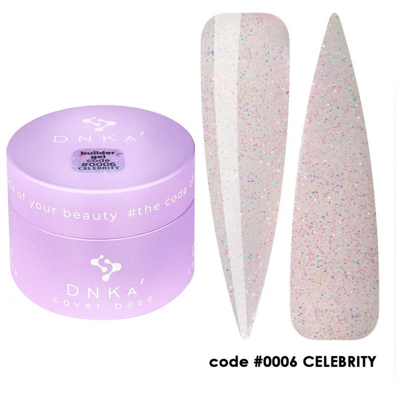 Гель для наращивания DNKA №0006 CELEBRITY BUILDER GEL прозрачно розовый с шиммером, 30 мл