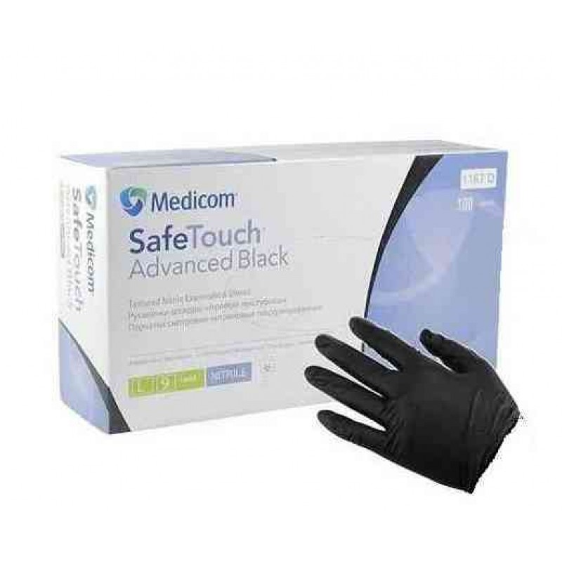 Перчатки нитриловые неопудренные черные прочные Medicom 100 шт (50 пар) размер L