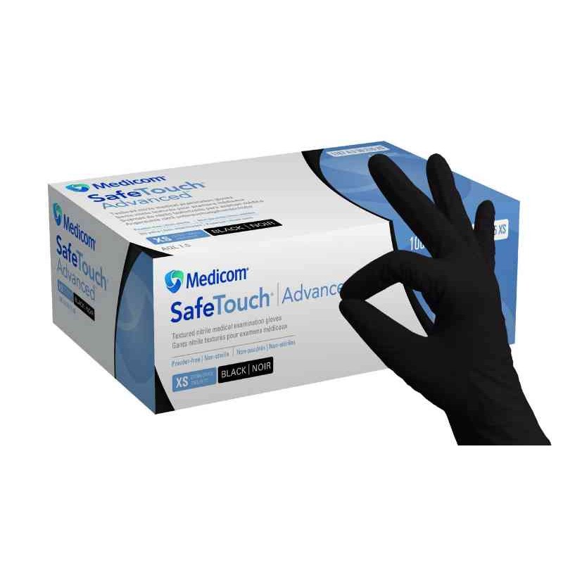 Перчатки нитриловые неопудренные черные прочные Medicom 100 шт (50 пар) размер XS