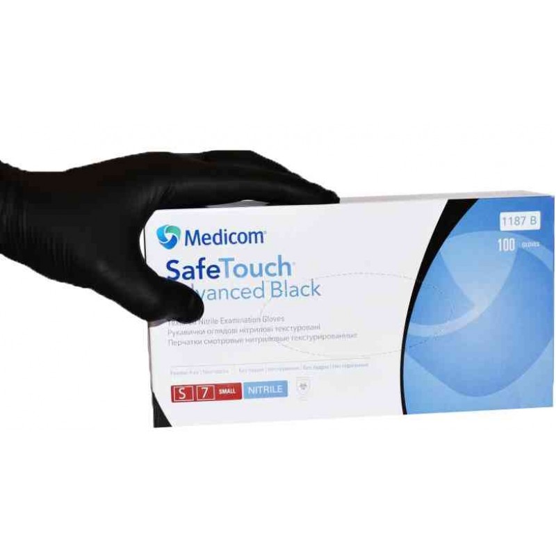 Перчатки нитриловые неопудренные черные прочные Medicom 100 шт (50 пар) размер S