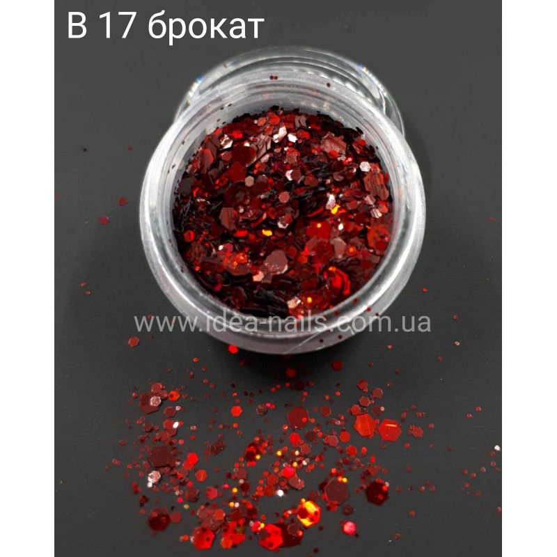 Брокат для дизайна ногтей красный №В-17