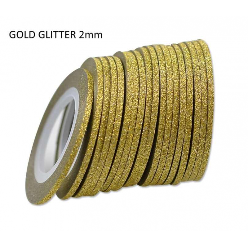Лента бархатная для дизайна ногтей золото, GOLD glitter, 2 мм