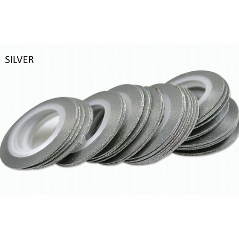 Лента бархатная для дизайна ногтей серебро, SILVER, 1 мм