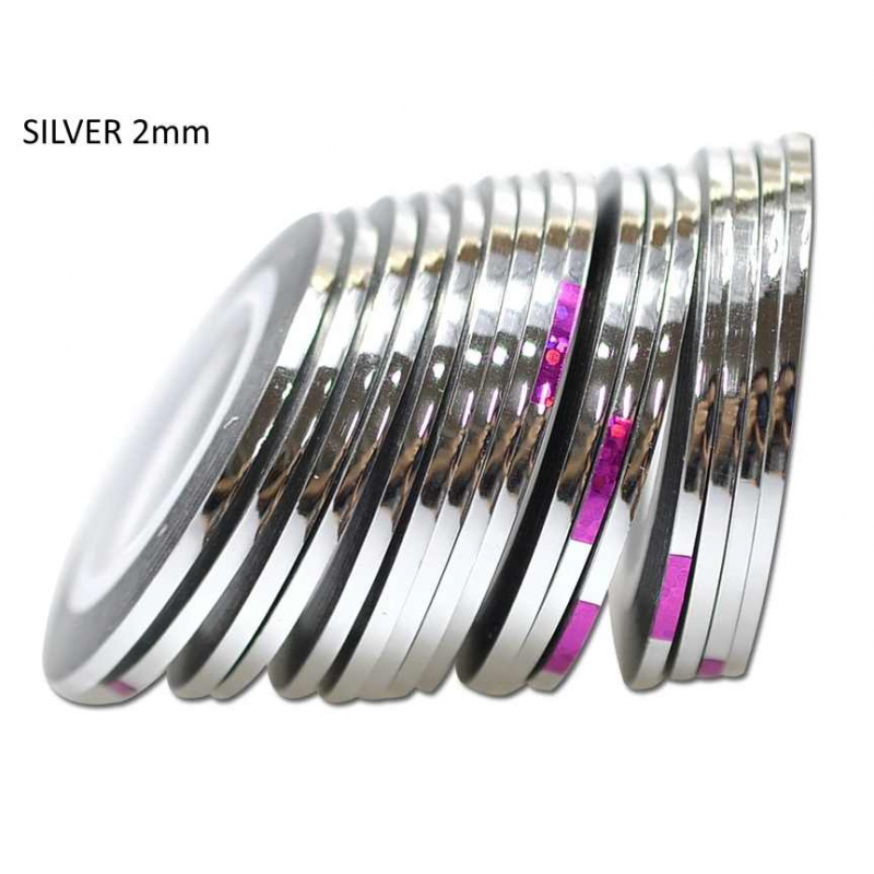 Липкая лента для дизайна ногтей серебро Silver 2мм