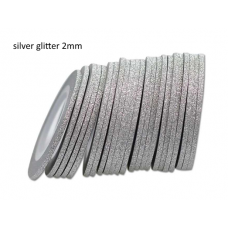 Лента бархатная для дизайна ногтей серебро, SILVER glitter, 2 мм