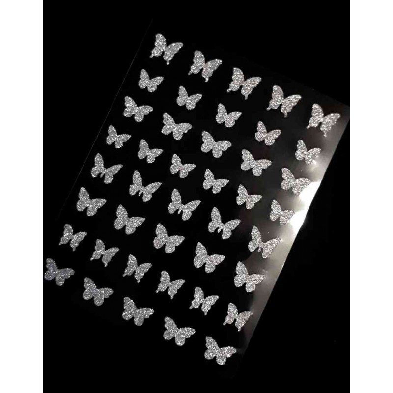 Светоотражающая наклейка для ногтей бабочки, серебро